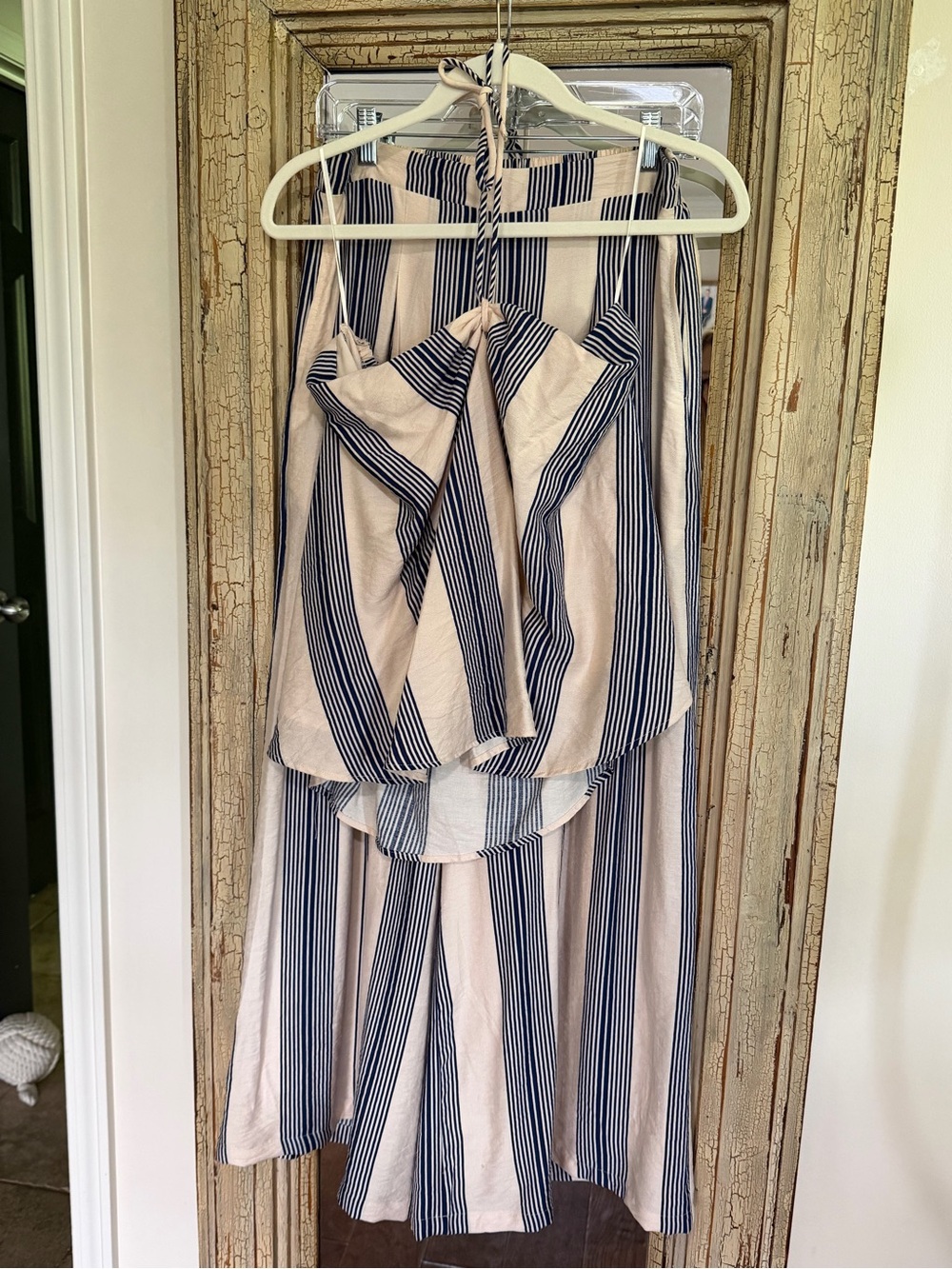 Altar'd State Blue and Cream Striped Pantsuit